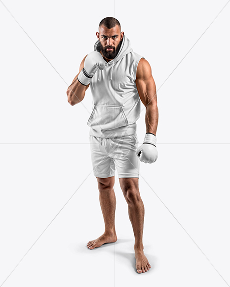 Male UFC Fighter Wearing Sleeveless Hoodie and Shorts Mockups
