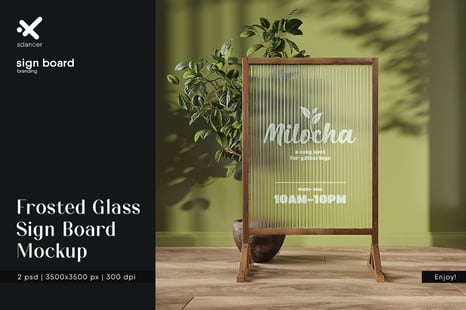 Frosted Glass Sign Board Mockup - Indoor Advertising Mockups