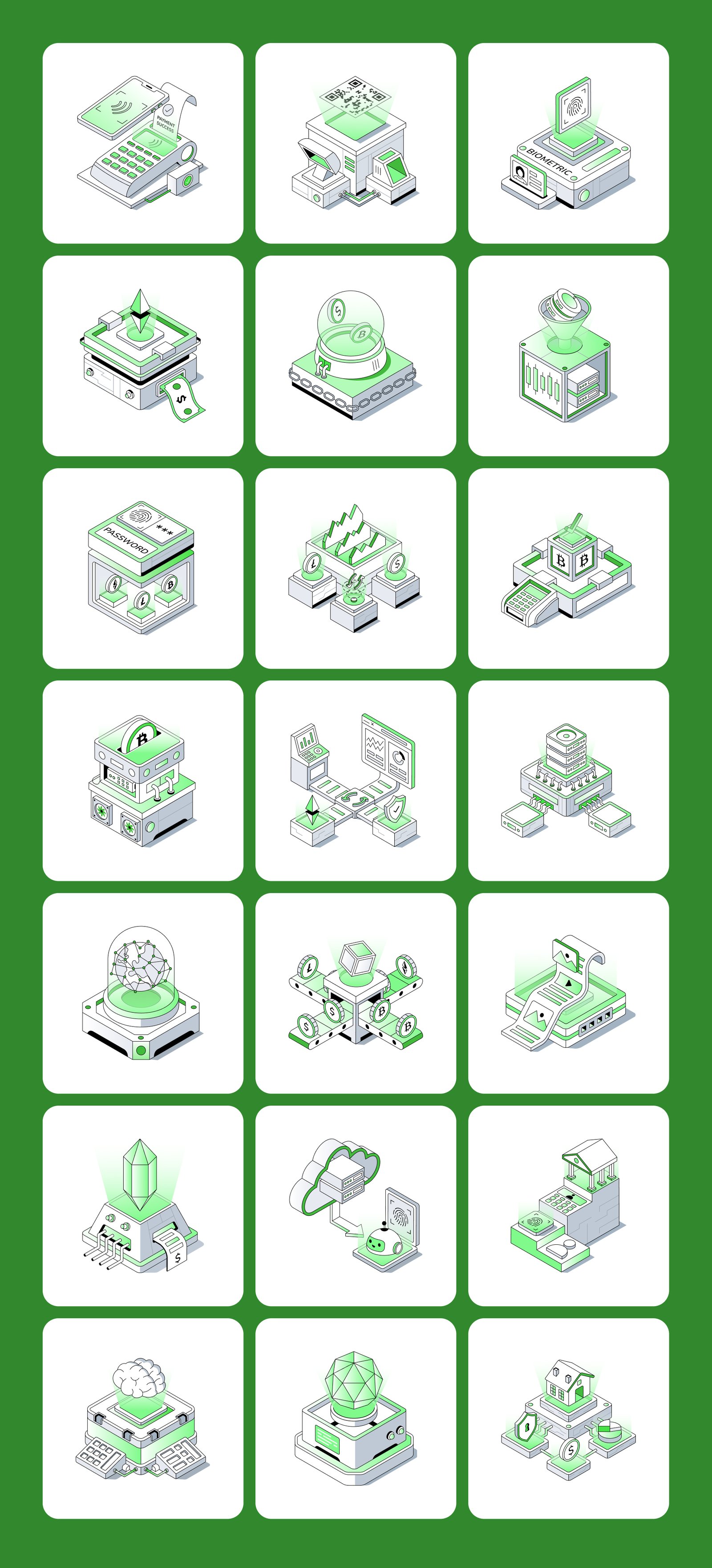 70 Fintech &amp; Blockchain Isometric Illustrations