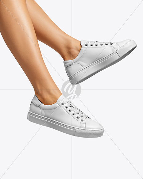 Pair of Sneakers on Woman's Legs Mockup