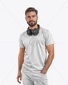 Cyberathlete Wearing T-Shirt and Headphones Mockup