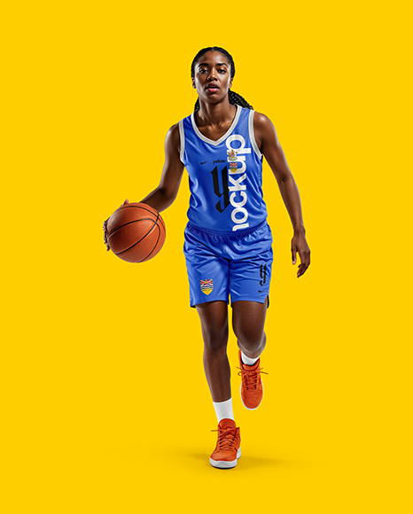 Afro-American Female Basketball Player Wearing Full Basketball Uniform Mockup