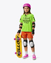 Girl in Protective Gear with Skateboard Mockup