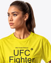 Female UFC Fighter Wearing T-Shirt & Shorts Mockup