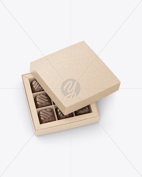 Kraft Paper Box with Chocolate Sweets Mockup