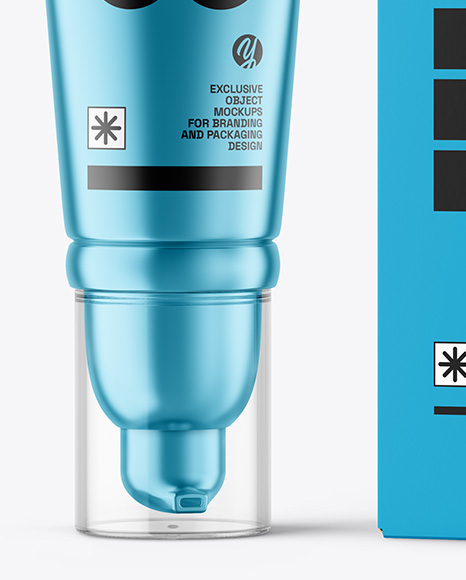 Metallic Cosmetic Tube with Box Mockup