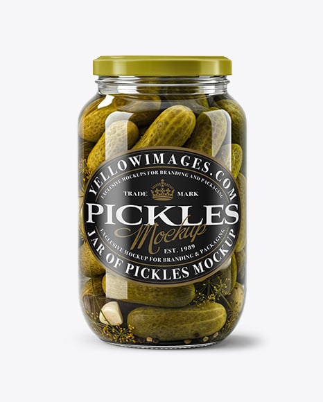 Glass Jar with Wholes Dill Pickles and Garlic Mockup