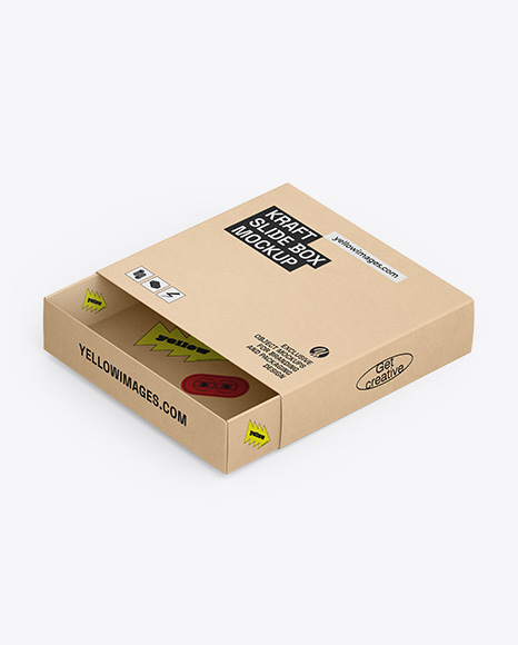 Half Open Kraft Slide Box Mockup – Half Side View - Product package mockup