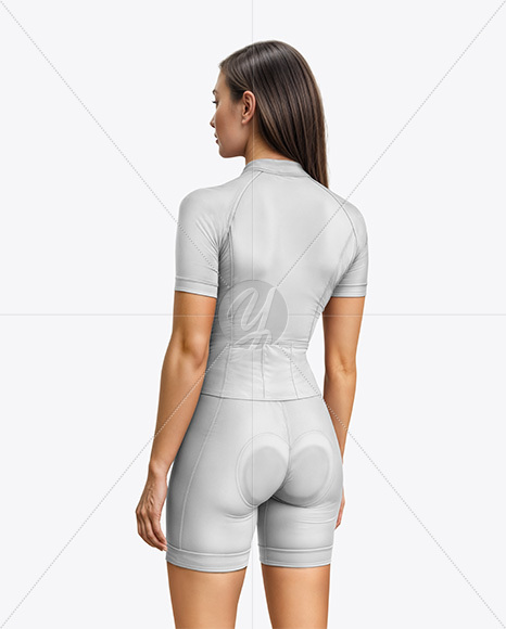 Young Woman Wearing Raglan Cycling Suit Mockup