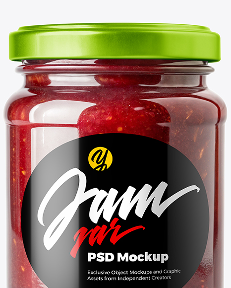 Clear Glass Jar with Raspberry Jam Mockup