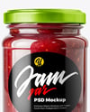 Clear Glass Jar with Raspberry Jam Mockup