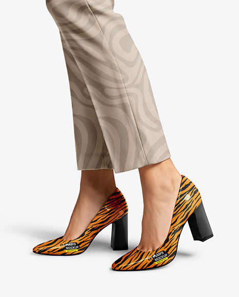 Block Heel Pumps on Woman's Legs with Pants Mockup - Flared pants mockup