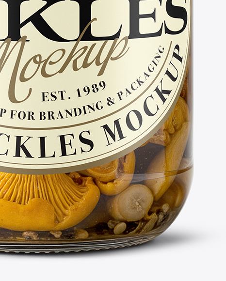 Clear Glass Jar with Chanterelles Mushrooms Mockup