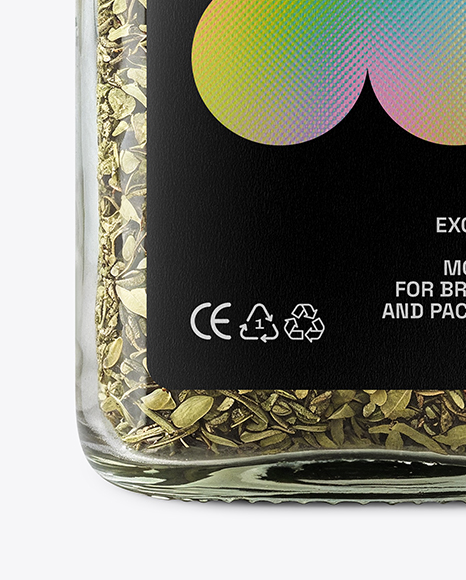 Square Glass Jar with Dried Tarragon Mockup