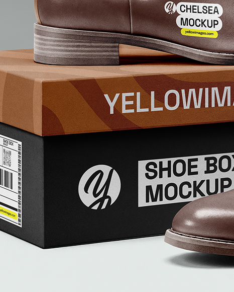 Pair of Chelsea Boots with Shoe Box Mockup