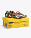 Pair of Suede Moccasins with Shoe Box Mockup