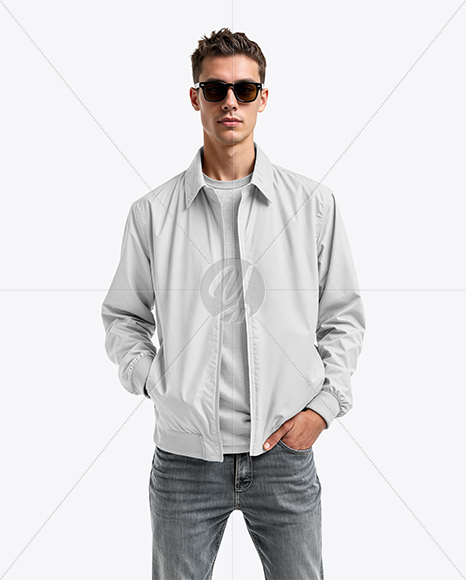 Young Man in Sunglasses Wearing Harrington Jacket and Jeans Mockup