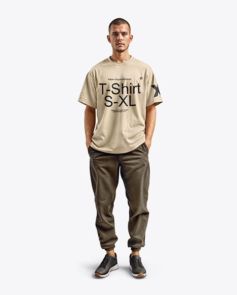 Man Wearing an Oversize T-shirt and Pants Mockup - T-shirt mockup
