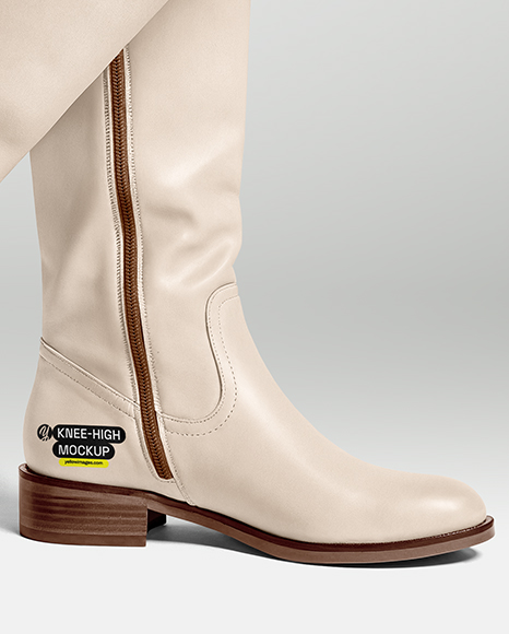 Pair of High-Knee Boots on Women's Legs with Dress Mockup