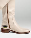 Pair of High-Knee Boots on Women's Legs with Dress Mockup