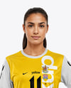 Woman Wearing Soccer Jersey and Shorts Mockup