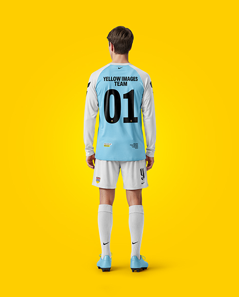 Soccer Player Wearing Raglan Long Sleeve Jersey and Shorts Mockup