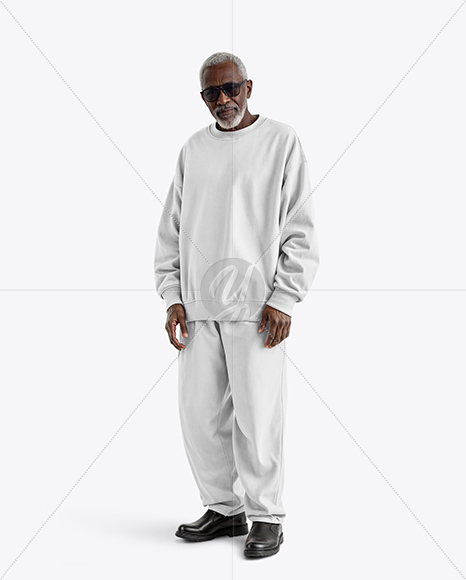 Elderly Black Man Wearing Sweatshirt and Pants Mockup