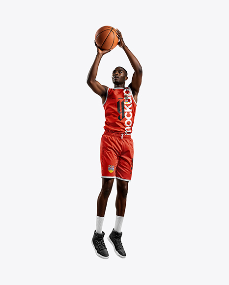 Black Man Wearing Full Basketball Kit Mockup - Black sweater mockup