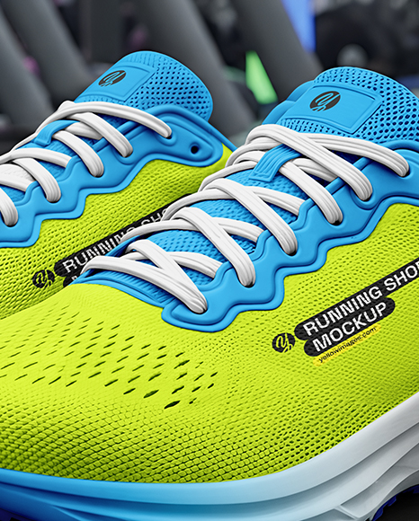Pair of Running Shoes on Treadmill Mockup