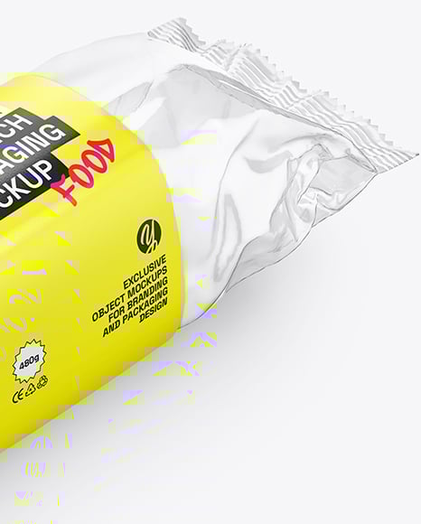 Clear Plastic Flow-Pack with Sandwich in Paper Sleeve Mockup