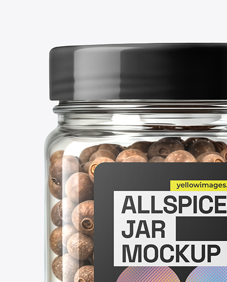 Square Plastic Jar with Whole Allspice Mockup