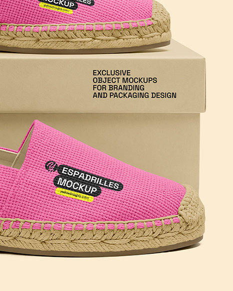 Pair of Women's Espadrilles with Shoe Box Mockup