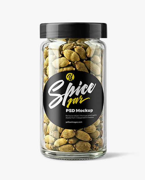 Clear Glass Jar with Cardamom Pods Mockup - Realistic mockups