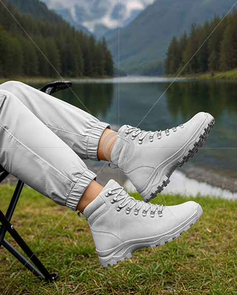 Pair of Hiking Boots on Woman's Legs Mockup