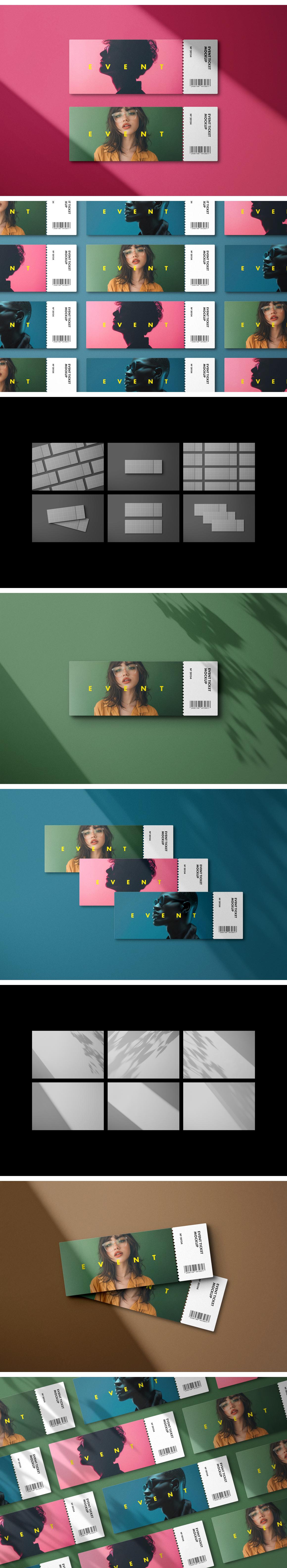 Event Ticket Mockups with Shadow Overlays