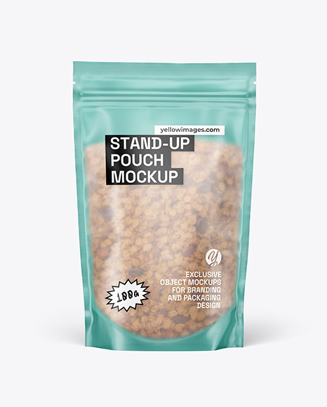Frosted Stand-Up Pouch w Granola Mockup