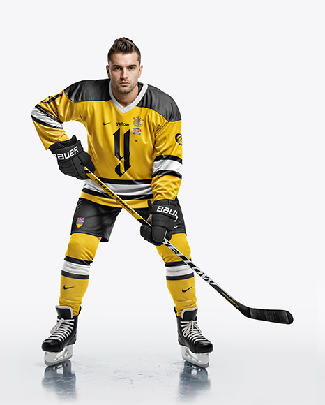 Man Wearing Full Ice Hockey Kit Mockup