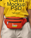 Woman Wearing T-Shirt with Fanny Pack Mockup