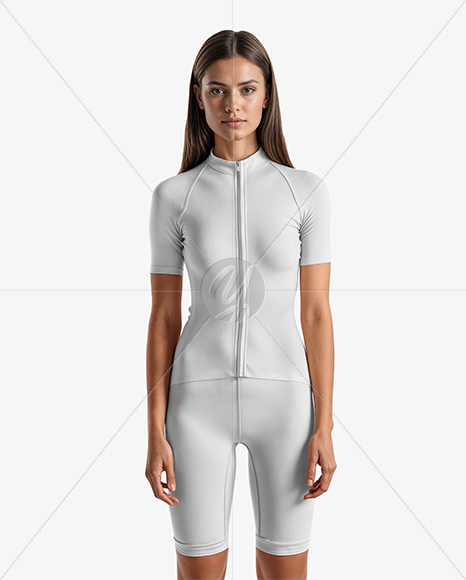Young Woman Wearing Cycling Suit Mockup