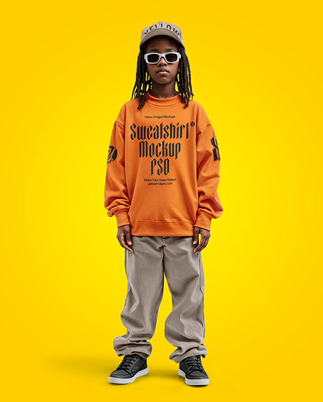 Black Boy with Dreadlocks Wearing Sweatshirt and Baseball Cap Mockup