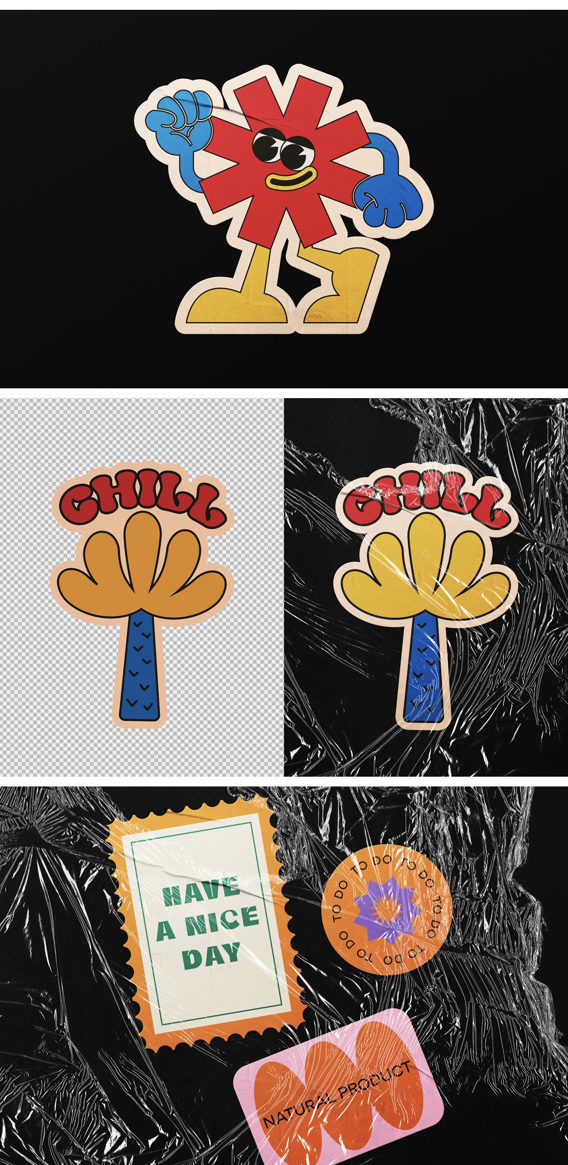 Wrinkled Plastic Stickers Mockup
