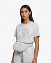 Woman Wearing T-Shirt with Fanny Pack Mockup