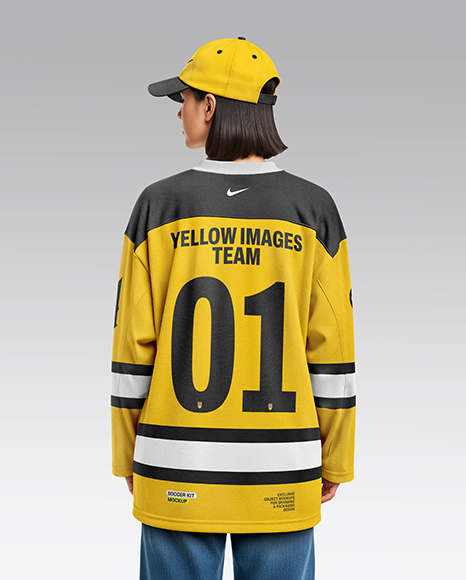 Woman Wearing Ice Hockey Jersey and Cap Mockup
