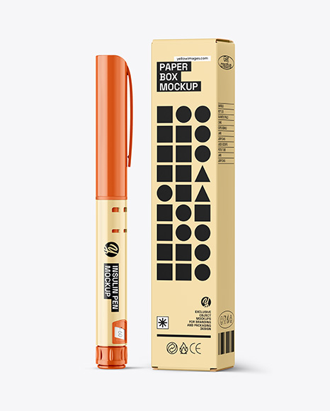 Glossy Insulin Pen with Box Mockup
