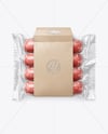 Clear Plastic Flow-Pack with Sausages in Kraft Paper Holder Mockup