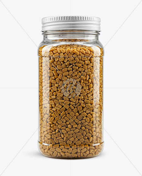 Plastic Jar with Fenugreek Seeds Mockup