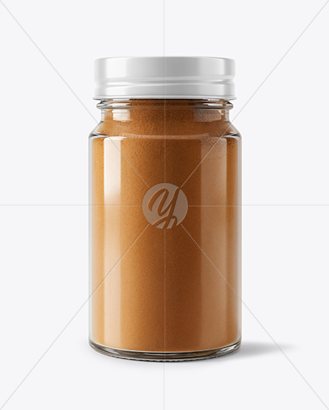 Clear Glass Jar with Cinnamon Powder Mockup