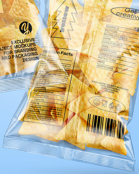Clear Plastic Snack Bags with Corn Chips Mockup
