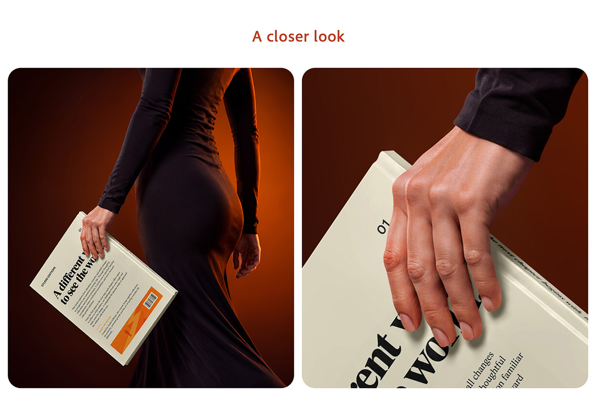 Woman Holding A4 Hardcover Book Mockup Set