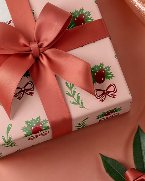 Christmas Gift Box with Pink Bow Mockup